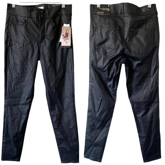 NEW SOFIA JEANS Lift & Sculpt Skinny Super High Rise Faux Leather Pants Black 0 - Picture 2 of 5
